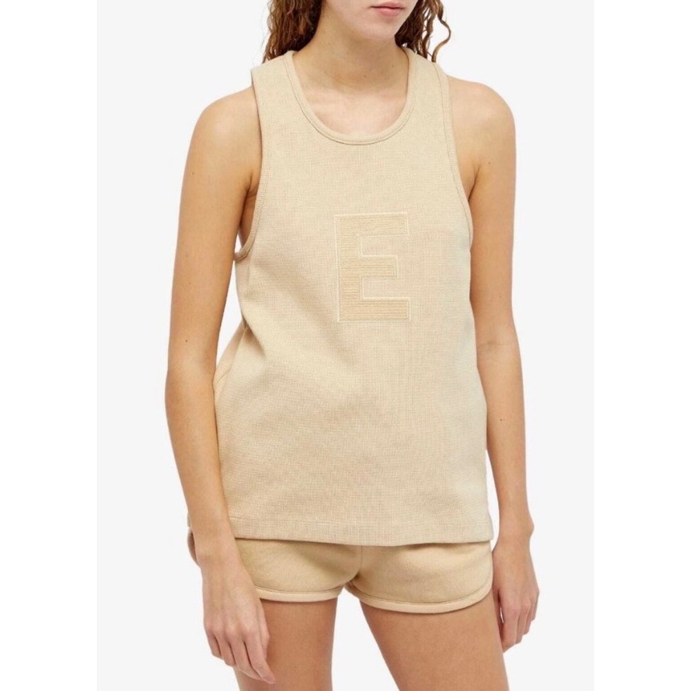 ESSENTIALS FEAR OF GOD Beige Waffle Knit Tank Top E Logo Size XS